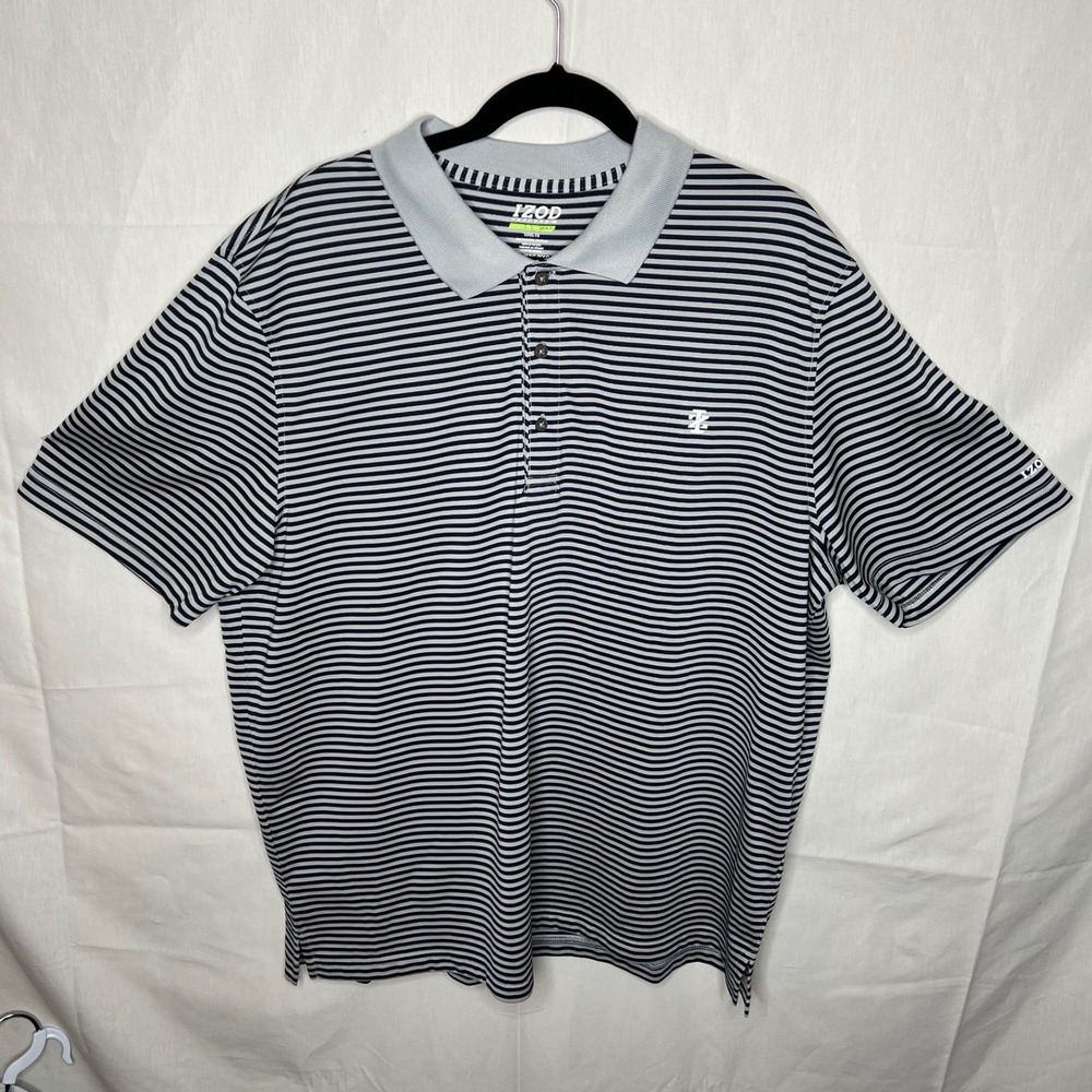 IZOD PerformX Mens XXL Golf Polo Shirt Striped Navy Gray ,‎ see description